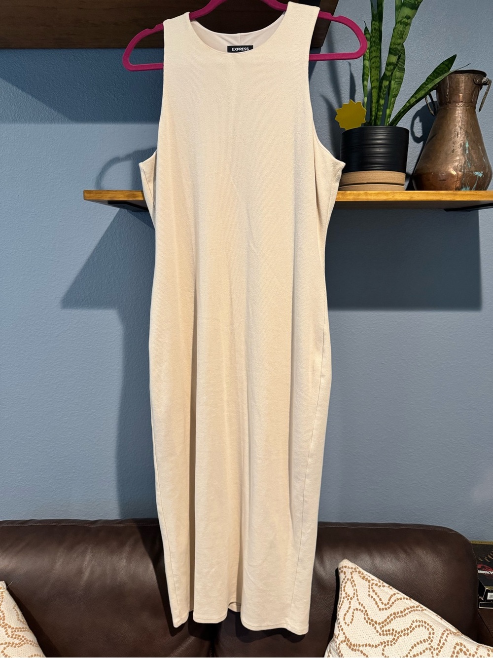 Express Women's Cream Sleeveless Midi Cotton Dress